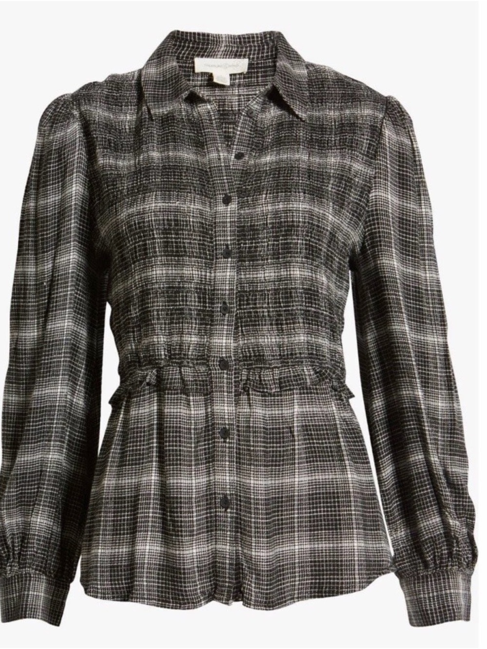 Treasure & Bond Black and Ivory Plaid Button-Up Blouse